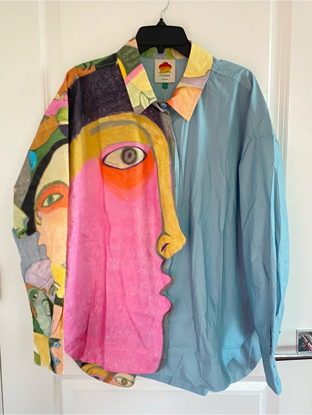 Farm Rio Crowded Series Drawing Organic Cotton Long Sleeve Shirt L NWT - Picture 3 of 5